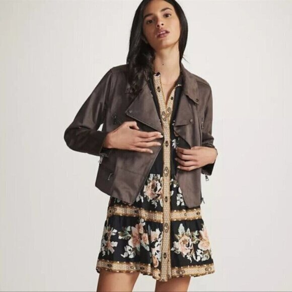 NWT Anthropologie Hutch Faux‎ Brown Suede Moto Jacket Wome Size Large - Picture 2 of 12
